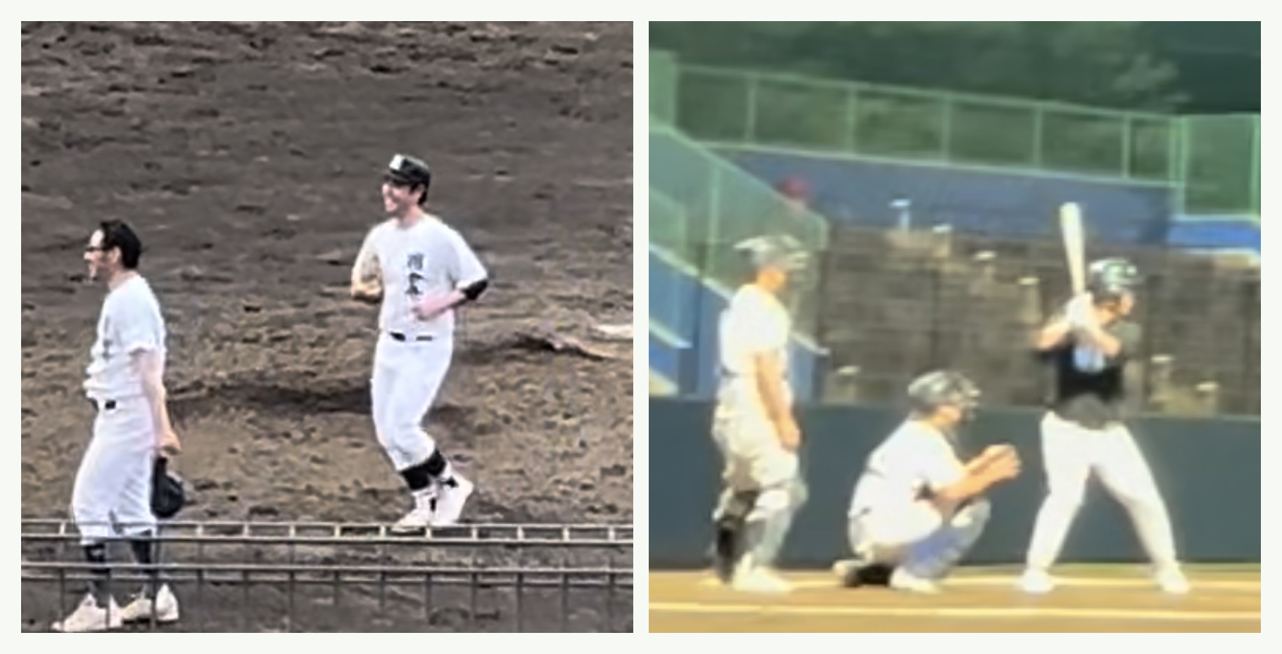 マスターズ甲子園を目指して野球を楽しむ松崎茂利。グラウンドでの様子とバッティングの様子
